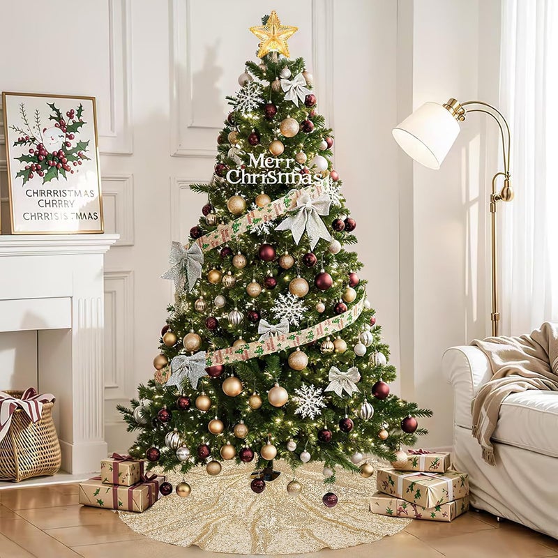 BCOOL Christmas Tree Skirt Champagne Gold Sequence Xmas Tree Skirts 48inch Round Sequin Tree Skirt Personalized Xmas Decor Home Decor Skirting - Image 2